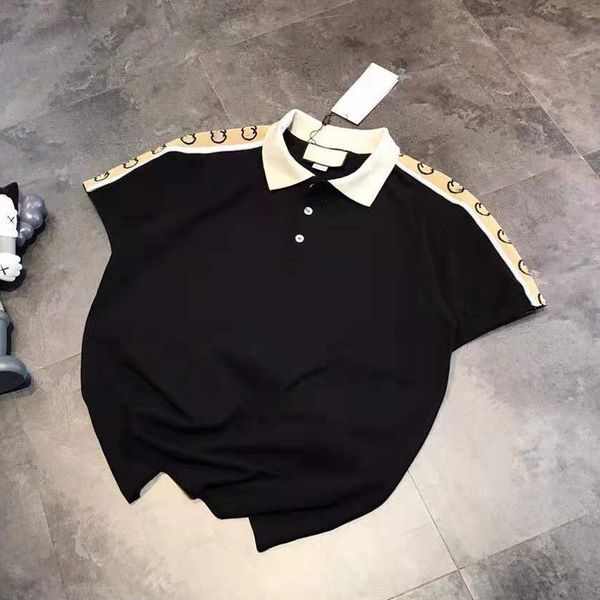 

gu + 3m reflective letter ribbon collar color contrast polo shirt men's and women's short sleeve t-shirt, White