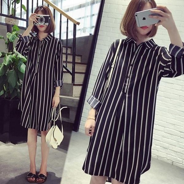 

1287# maternity clothes spring autumn stripe long sleeves easy matching loose stylish blouse pregnant women mom dress dresses, White
