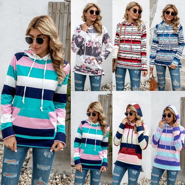 

fashion autumn spring hoodies women striped sweatshirt long sleeve pocket hooded travelling vacation dating party shopping women's & sw, Black