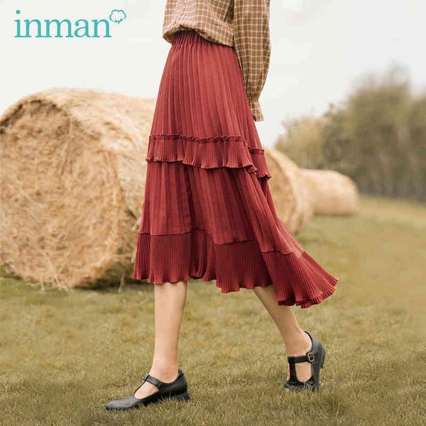 

skirt spring autumn japanese style literary fashion a-line version of leg long pleated skirt j8na, Black