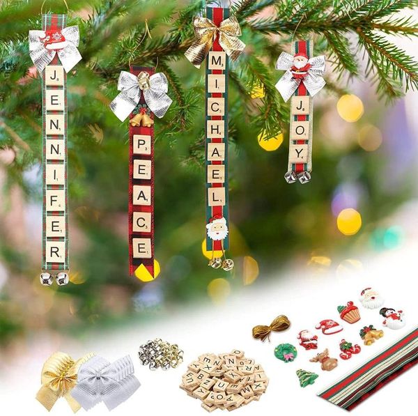 Decorações de Natal 152 peças enfeites de árvore para crianças adultos diy fita letra jingle bells kit meias presentes toppers