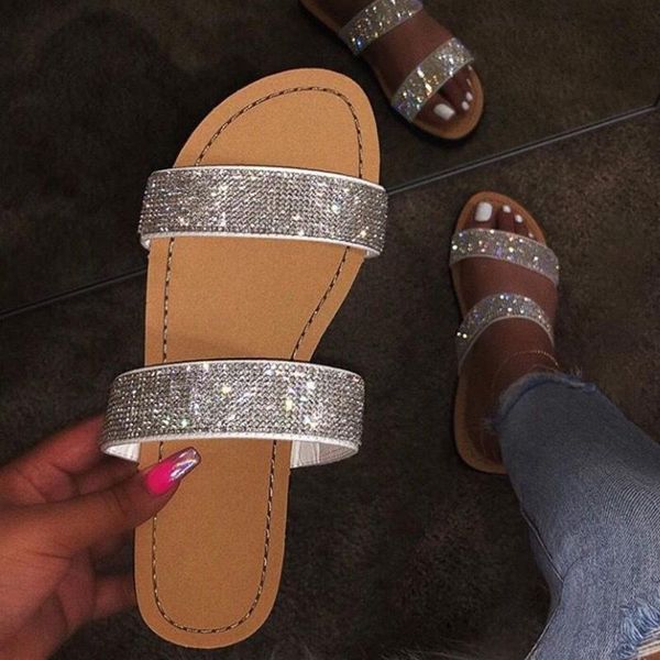 

slippers women's sandals fashion roman flat casual beach indoor&outdoor shoes bling crystal rivet women, Black