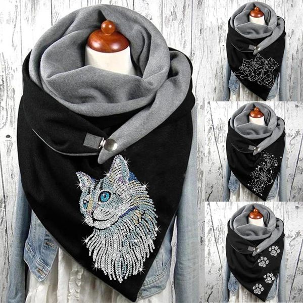 

scarves fashion women printing button soft wrap casual warm shawls, Blue;gray