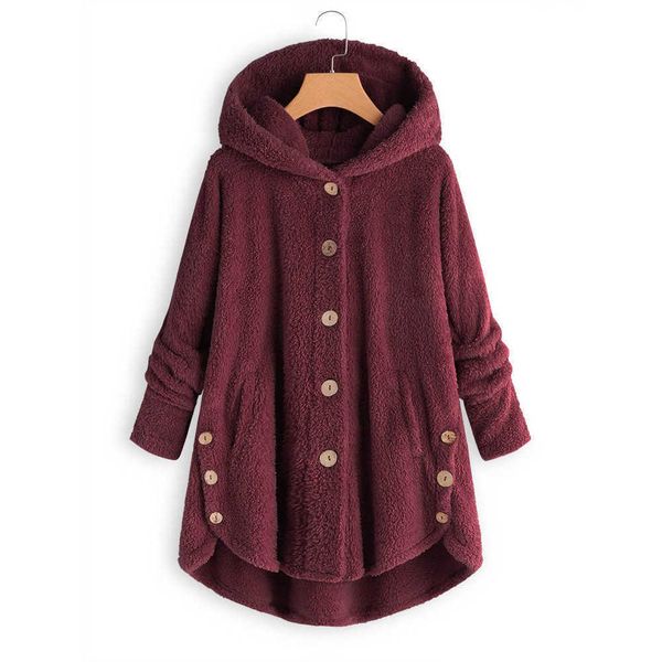 

women's jackets european and american female winter coat loose single-breasted plush long sleeve button solid color plus size hooded ja, Black;brown
