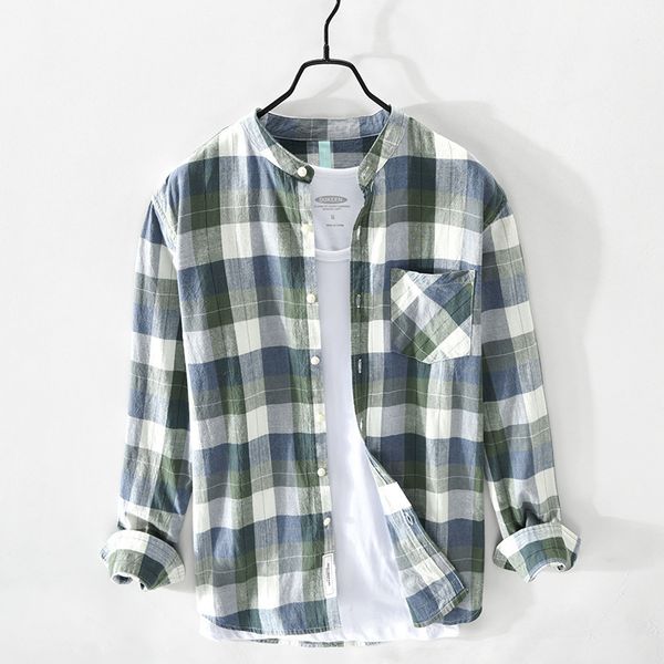 

designer mens retro plaid shirt long sleeves stand collar casual xxl 4xl, White;black