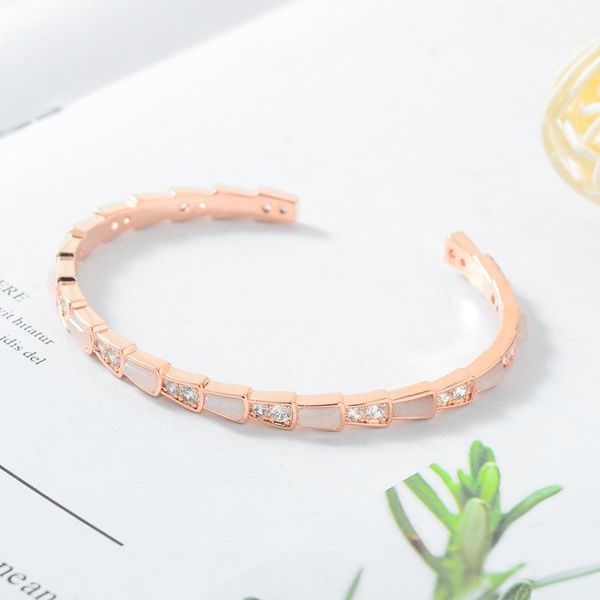 

bangle luxury women's white snake bone shell zircon open bracelet fashion wedding holiday gift girls jewelry, Black