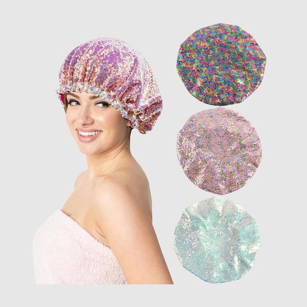 

beanie/skull caps women sleep cap sequins bonnet satin night hair fashion curling hat silk head cover wide elastic band, Blue;gray