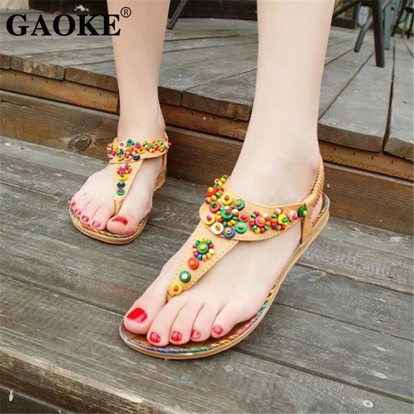

bohemian women sandals beaded slippers summer beach flip flops ladies flat shoes, Black