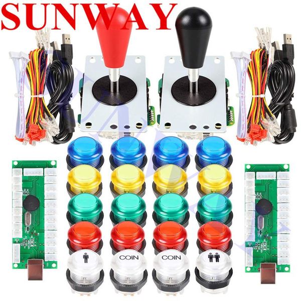 

game controllers & joysticks 2 player arcade games diy kit parts with 5v led controller+2pcs oval balljoystick handles+20 lit buttons
