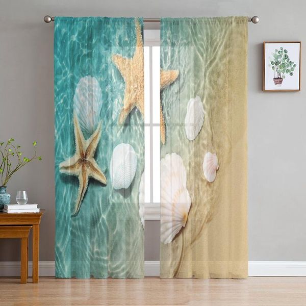 

curtain & drapes beach sea starfish shells green modern tulle curtains for living room bedroom home kitchen window sheer
