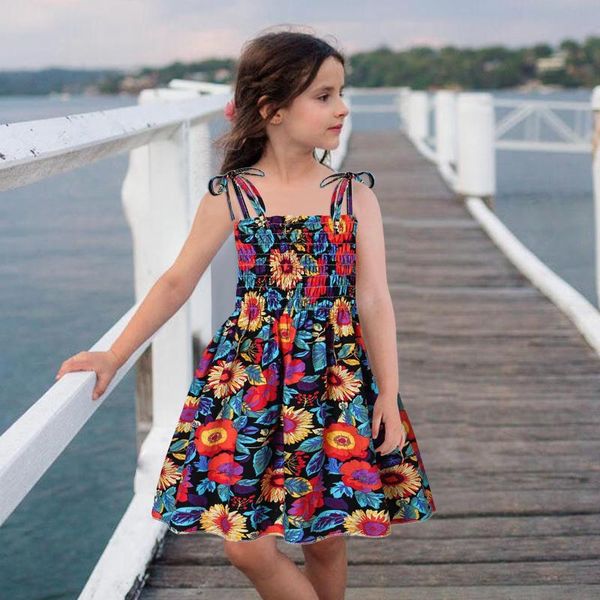 

girl's dresses summer dress soft girl clothes toddler baby kids girls sleeveless strap beach casual dress#40, Red;yellow