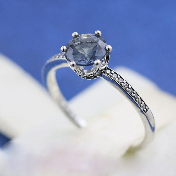 

factory wholesale 925 sterling ring silver blue sparkling crown solitaire cz stones fit jewelry engagement wedding lovers fashion ring for