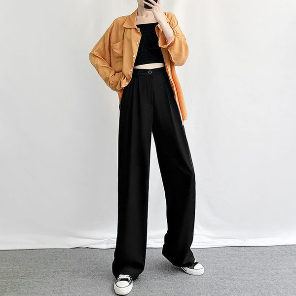 

korean style wide leg pant summer 2021 fashion black trousers women high waist casual loose pants women clothing, Black;white