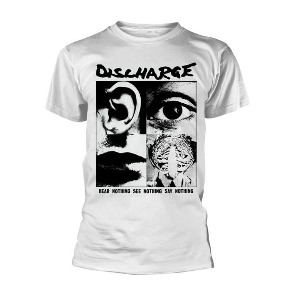 

discharge hear nothing (white) authorized men t-shirt, White;black