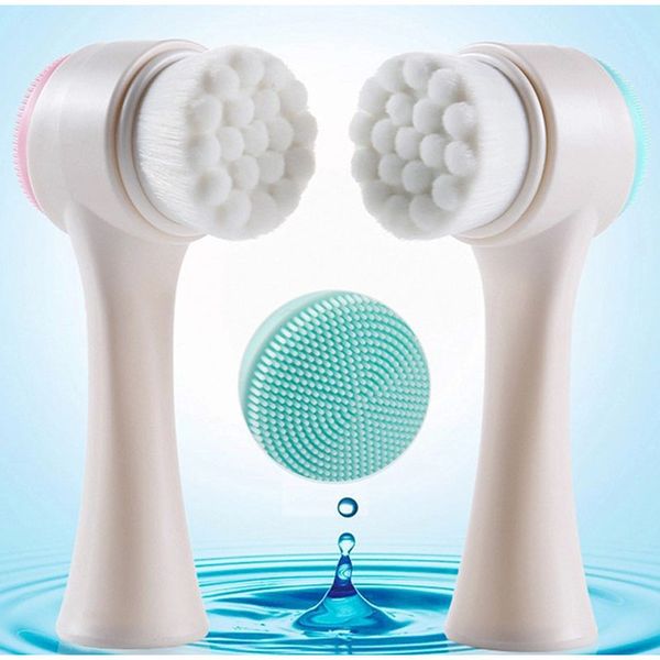 

multifunction beauty cleaning equipment wholesale double head silicone clean tools white blue cleansing brush