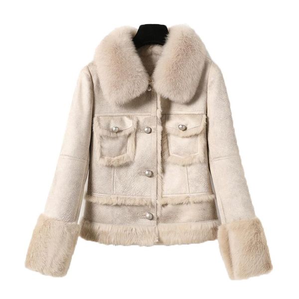 

women's leather & faux winter women jacket natural skin and fur coats female short style genuine outwear shearing, Black
