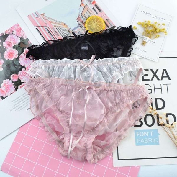 

star transparent lace underwear women hollow out seamless panties crotch cotton briefs female lingerie lolita, Black;white