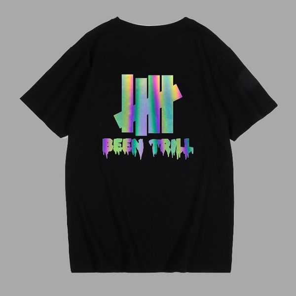 

undefeated colorful reflective t shirt hip hop trendy tide five stripe pure cotton summer loose round neck short sleeve t-shirt couples for, White;black