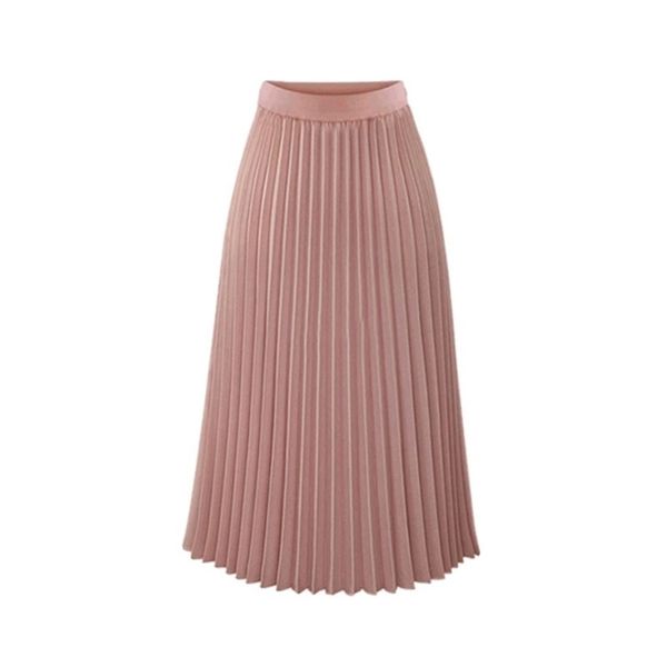 Длинные юбки плиссированные женщины плюс размер летний шифон высокая талия розовая повседневная юбка MIDI белый Harajuku Saia Jupe Longue Femme 210730