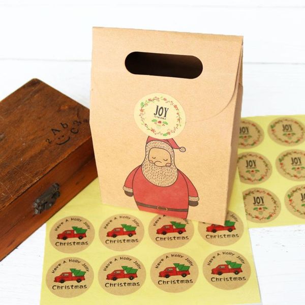 

Gift Wrap 10pcs Round Truck Pattern Sealing Sticker Christmas Self-Adhesive Cartoon Baking Packing Label Wrapping Stickers Decor
