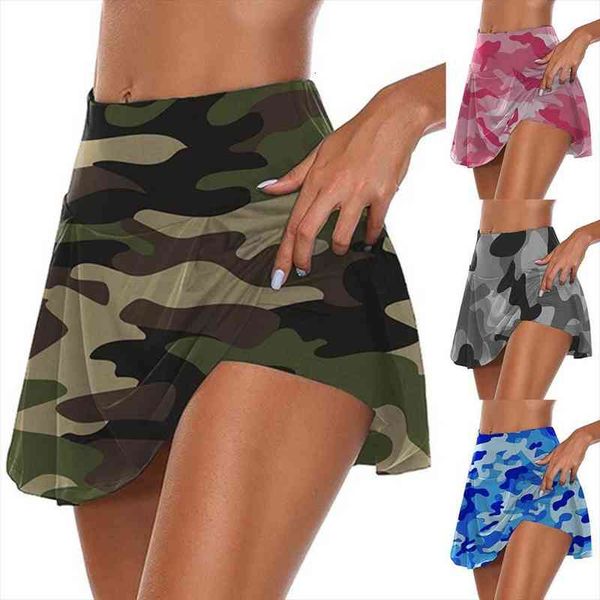 

camouflage fake two piece women skirt breathable elastic sports shorts mini elegant soft unique skirts for woman party clubwear, Black
