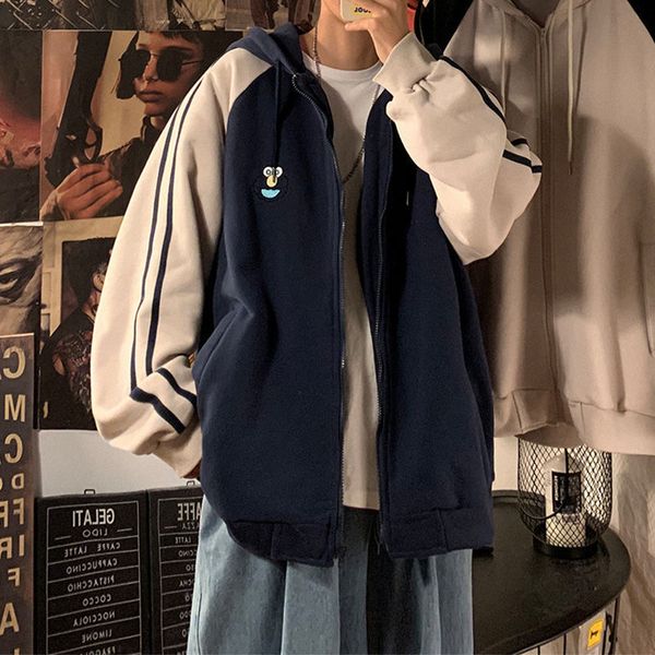 

mens sweater cardigan sweater men's hooded loose casual fashion in autumn and winter versatile pullover student coat, Black