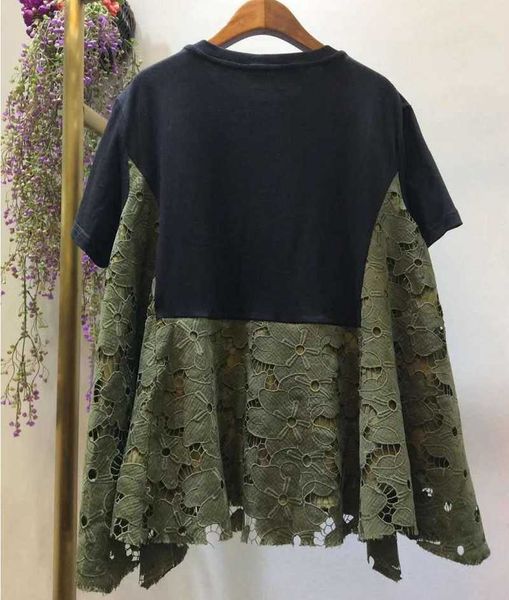 

women's knits & tees fashion shirts female summer crochet lace embroidered short grey block colour dark blue xl yz1l, White