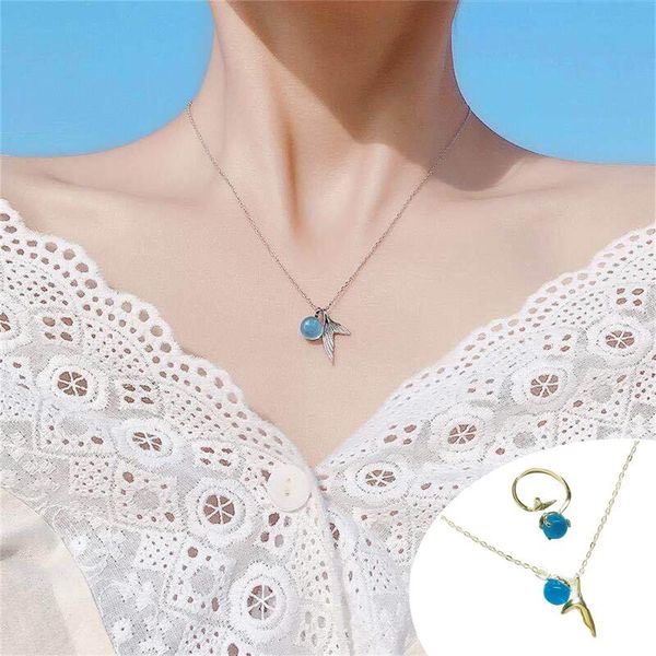 

chains 2021 simple fashion mermaid jewellery elegant women's necklace ring gift boho aesthetic jewelry, Silver