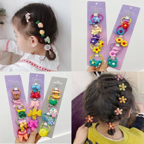 

hair accessories 10pcs small rubber band cartoon rope cute animals fruits flowers princess headdress kids, Slivery;white