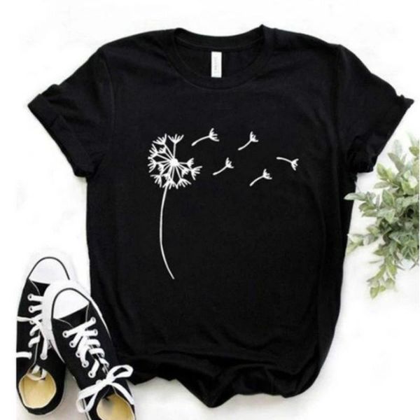 

women's t-shirt summer harajuku wildflower dandelion print women tshirt funny t shirt gift for lady casual yong girl short sleeve tee f, White