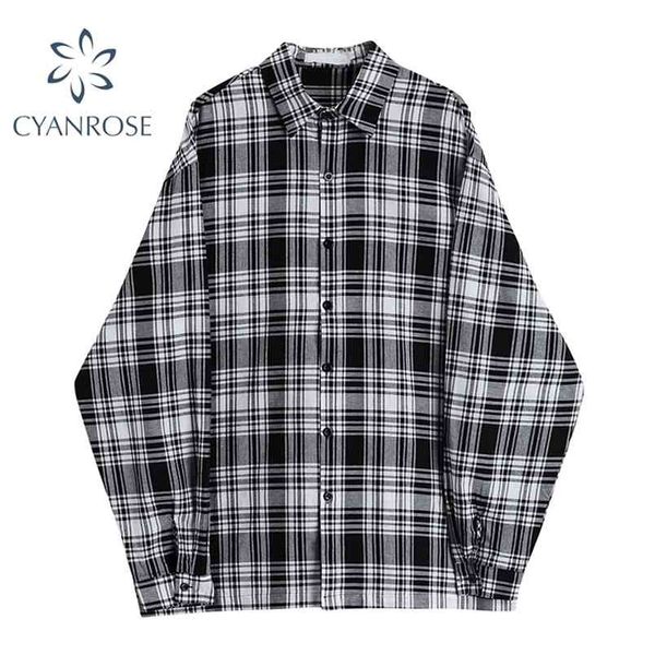 

black plaid blouses and shirts for ladies stylish streetwear boyfriend long sleeve spring blusas mujer harajuku 210515, White