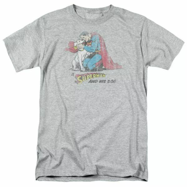 

Superman And His Dog T Shirt Mens Licensed Classic DC Comics Tee Sport Gray, White;black