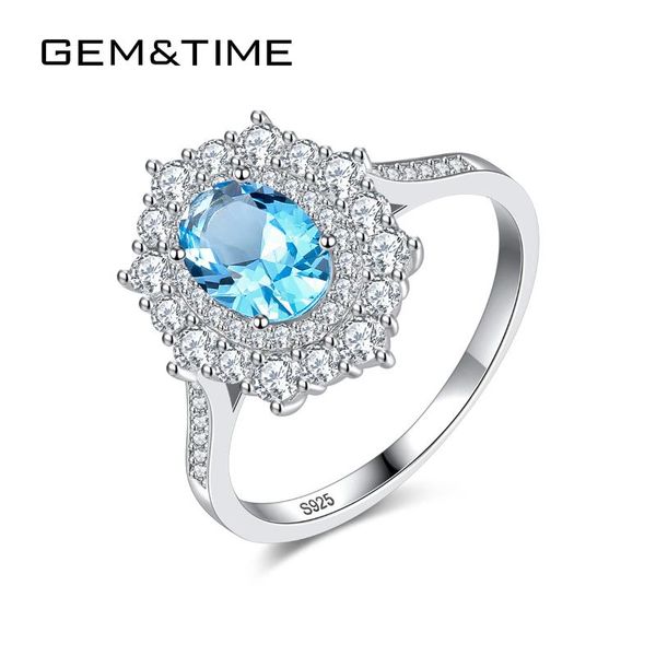 

cluster rings gem&time oval sky blue z solitaire ring sterling 925 silver big finger promise jewelry bagues pour femme sr0334, Golden;silver