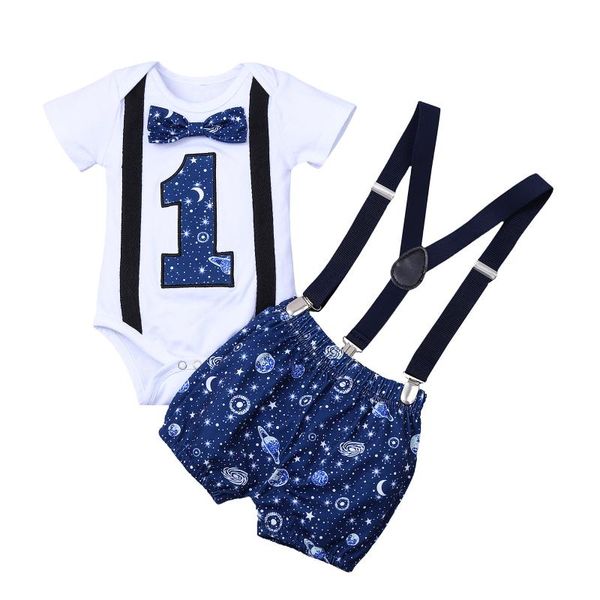 

clothing sets focusnorm born baby boys clothes 1st birthday short sleeve romper print strap overalls shorts, White