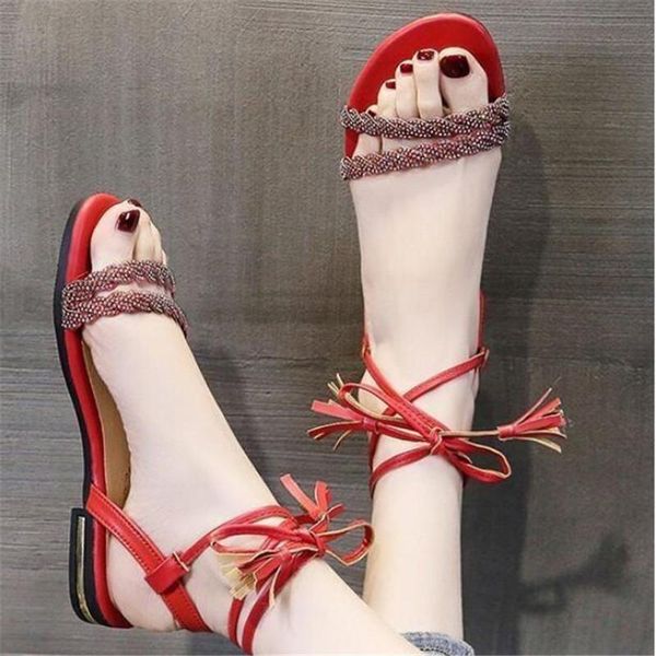 

sandals 2021 ladies summer foot nude strap bowknot rhinestone flat comfortable women shoes rivet, Black