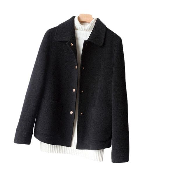 

women's wool & blends 2021 autumn winter short jacket coat women female outerwear cashmere coats, Black