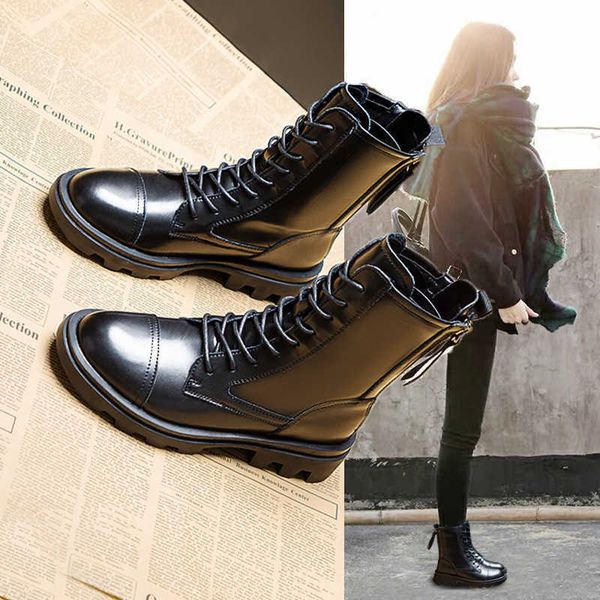 

martin boots women's leather versatile in spring and autumn 2021, Black