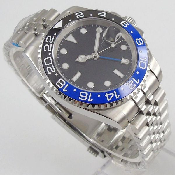 

wristwatches 40mm dreamrui black dial sapphire glass luminous jubilee blue gmt automatic men's watch, Slivery;brown
