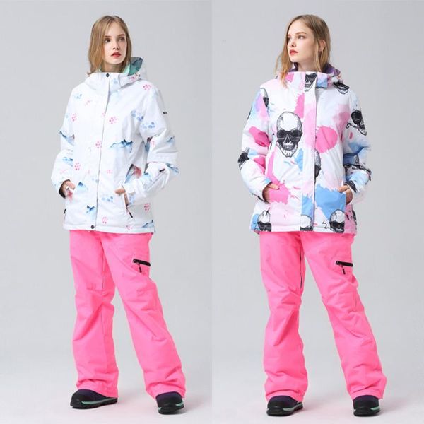 

winter thick warm ski suit women jacket +pants snow waterproof windproof skiing snowboarding female sets suits