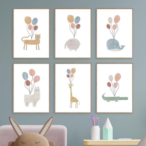 

paintings elephant alpaca giraffe leopard balloon nordic posters and prints wall art canvas painting nursery pictures kids room decor