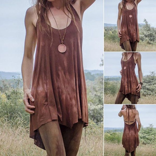 

casual dresses summer gothic irregular hem vest dress women sleeveless o neck plus size loose sun s-2xl, Black;gray