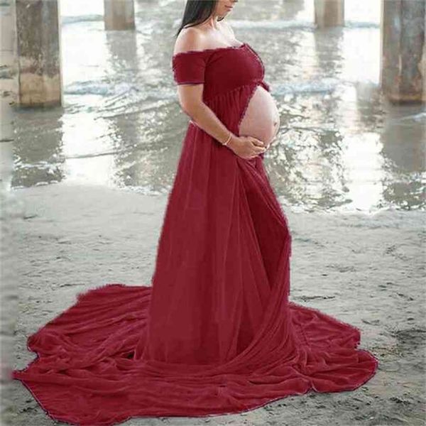 

po session props women clothes pography pregnancy dress maternity for pregnant shoulderles 210922, White