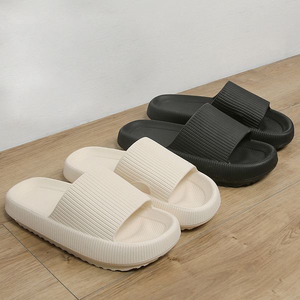 

luxury slippers super thick sole excrement feeling cool slippers summer bathroom solid color bath home female male couple indoor, Black