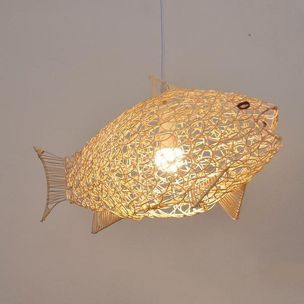 

modern simple rattan fish chandelier restaurant personality creative hand-woven fish-shaped lamp pendant lamps