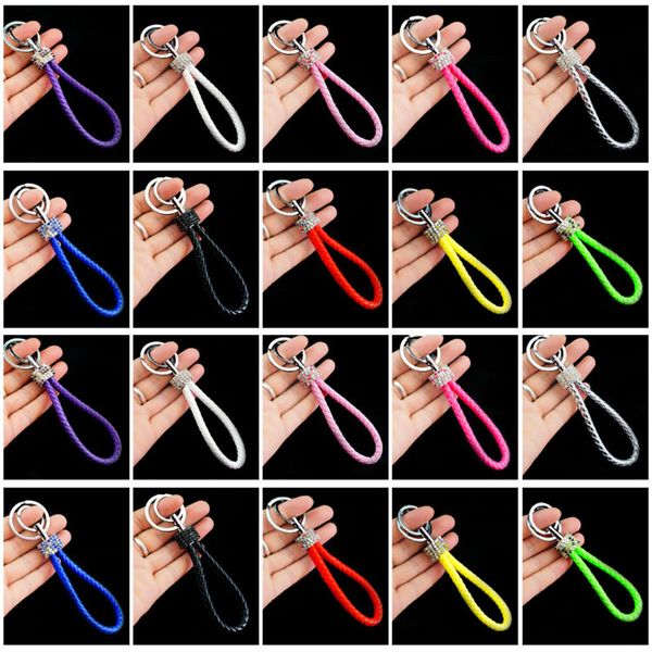 

double loop rhinestone crystal keychain creative key chains purse messenger bag backpack pendant, Silver