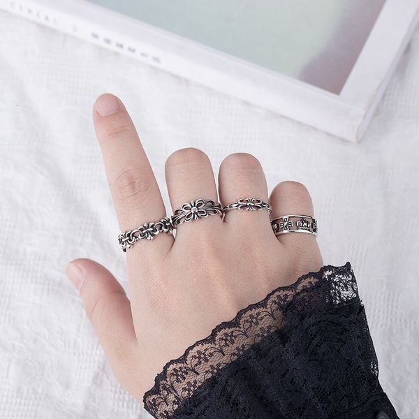 

ring korean thai silver croquet men's and women's hip hop cross cold wind index finger