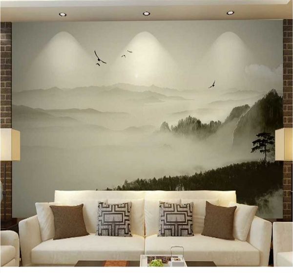 

customized 3d wallpaper chinese landscape artistic conception cloud and mist far mountain sofa tv background wall wallpapers