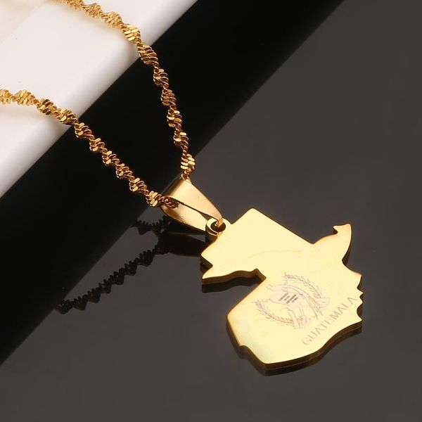

pendant necklaces stainless steel gold color guatemala map necklace of chain jewelry, Silver
