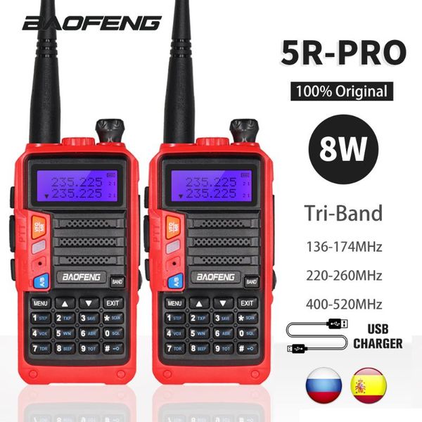 

2pcs 8w high power baofeng uv-5r pro walkie talkie tri-band portable two way ham radio 200-260mhz fm transceiver uv 5r upgrade