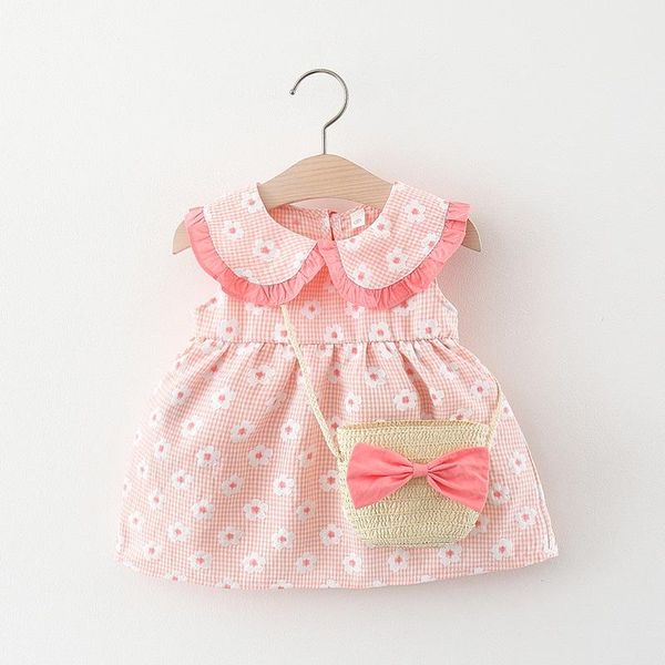 

baby girls dress print lapel with bag girl's dresses, Red;yellow